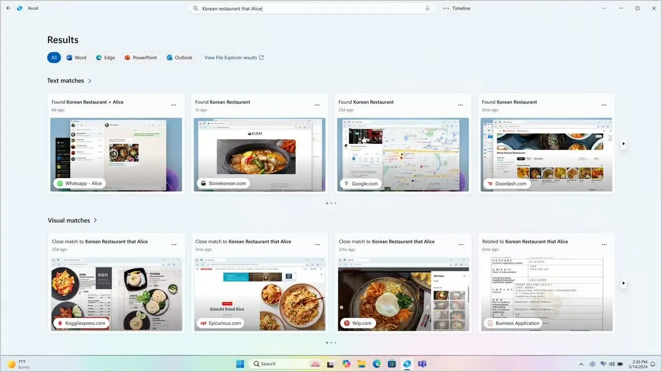 Windows Recall interface