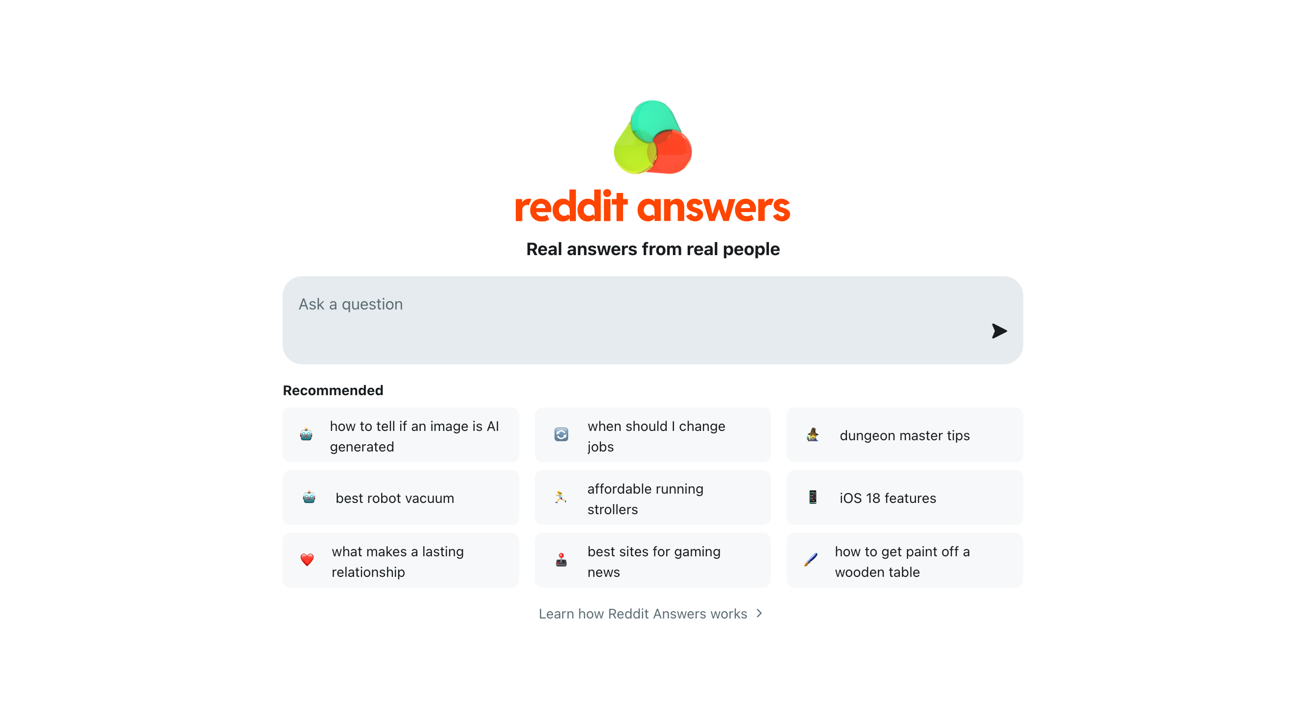 Reddit Answers landing page